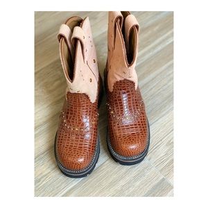 Ariat Pink suede/crocodile Fat Baby Boots 6